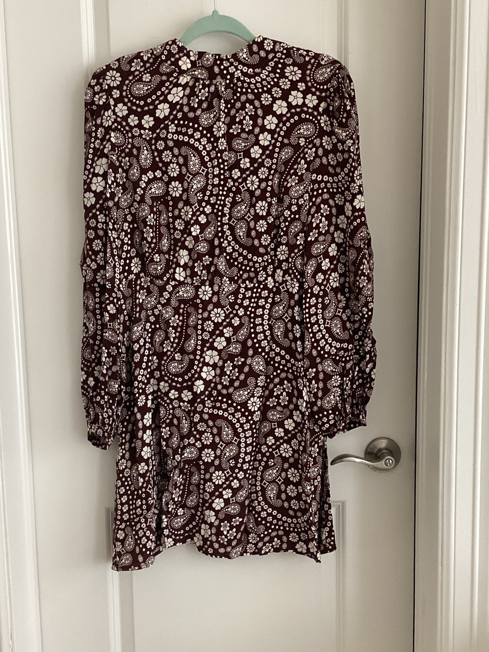 J. Mendel Maroon and White Paisley Long-Sleeve Dress